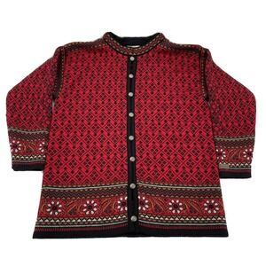 Dale of Norway Wool Cardigan Sweater Womens Small Red